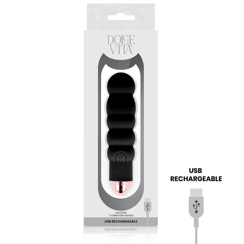 DOLCE VITA - AUFLADBARER VIBRATOR SECHS SCHWARZ 7 GESCHWINDIGKEITEN - Vanelion Paradise