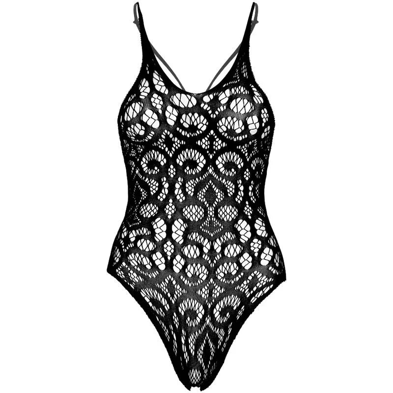 LEG AVENUE - SEAMLESS SCROLL LACE TEDDY - SCHWARZ - Vanelion Paradise