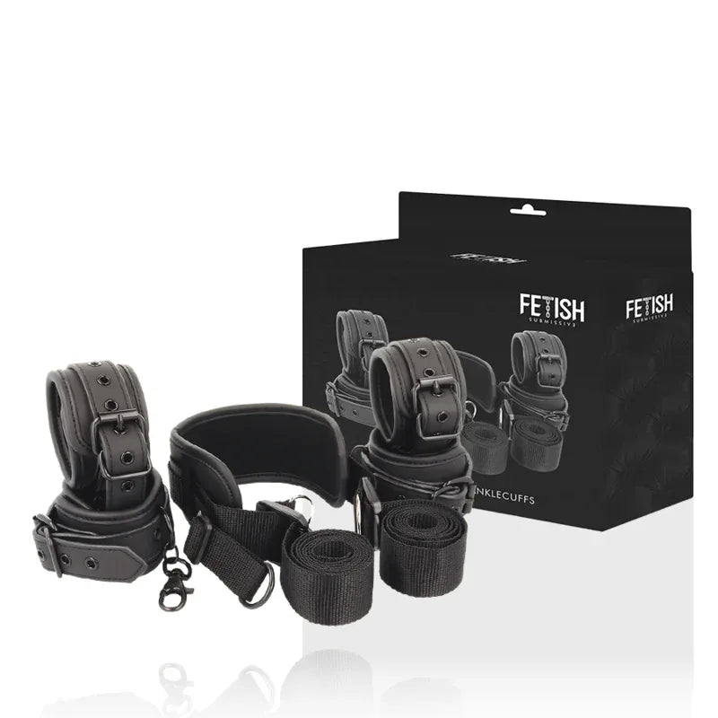 FETISH SUBMISSIVE Master-Position Set – veganes Leder & 4 Neopren-Fesseln - Vanelion Paradise