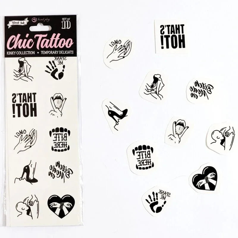 SECRET PLAY - SET MIT 10 TEMPORREN TATTOOS DER KINKY COLLECTION - Vanelion Paradise