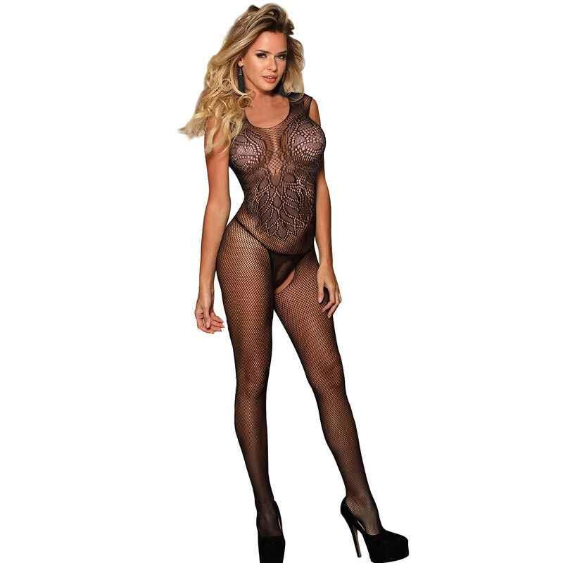 SUBBLIME - 951962 NETZ-BODYSTOCKING OHNE SCHRITT UND BLUMENMUSTER SCHWARZ EINE GRÖSSE - Vanelion Paradise