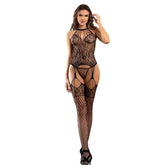 SUBBLIME - 952136 NETZ-BODYSTOCKING OHNE SCHRITT MIT BLUMENDETAILS UND SCHWARZEM NECKHOLDER EINE GRÖSSE - Vanelion Paradise