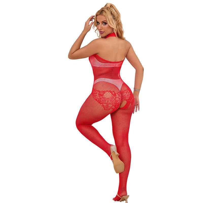 SUBBLIME - 952372 BODYSTOCKING AUS NETZ UND SPITZE MIT HOHER HALS UND OHNE SCHRITT ROT EINE GRÖSSE - Vanelion Paradise