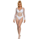 SUBBLIME - 952396 NETZ-BODYSTOCKING MIT DIAMANTEN LANGARM WEISS EINE GRÖSSE - Vanelion Paradise