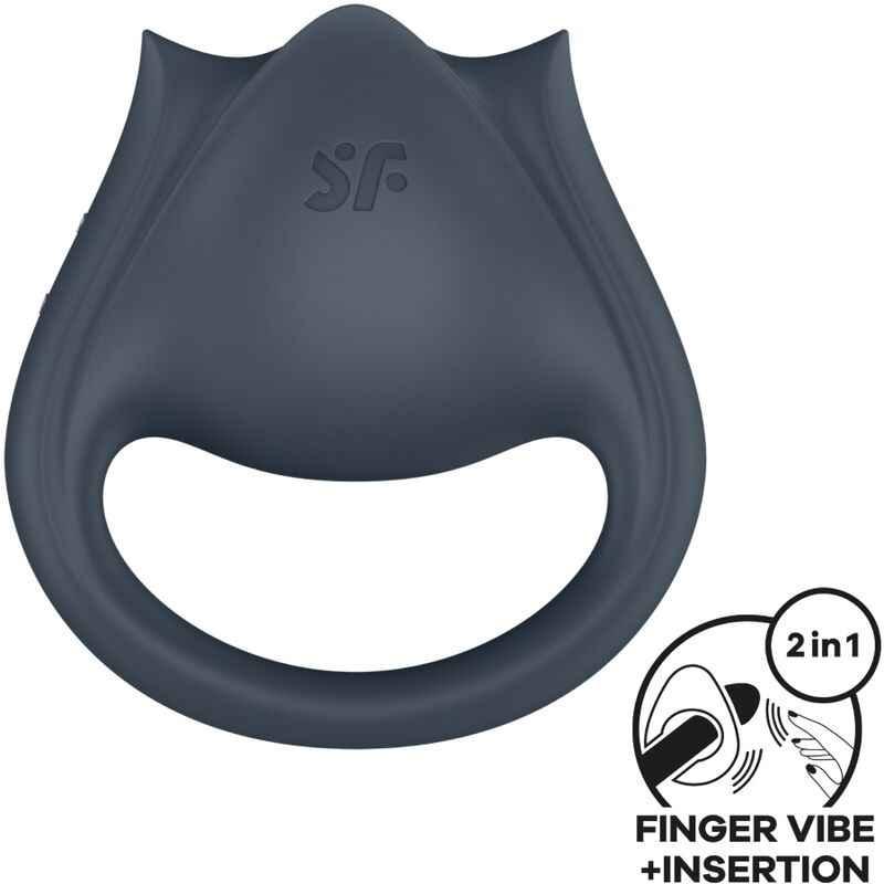 SATISFYER - PERFECT PAIR 2 MULTIVIBRATOR 2 IN 1 PENISRING UND FINGERSTIMULATOR GRAU - Vanelion Paradise