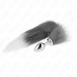 KINK - ANAL PLUG GRÖSSE M 8 X 3,5 CM MIT KUNSTSTOFFSCHWANZ 40 CM GRAU UND WEISS - Vanelion Paradise