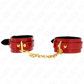 KINK - JOANNA ANGEL HANDGELENKMANSCHETTEN ROT VERSTELLBAR MIT GOLDKETTE 16,5-26 CM X 4 CM - Vanelion Paradise