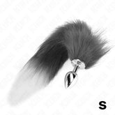 KINK - ANAL PLUG GRÖSSE S 7 X 3 CM MIT KUNSTSTOFFSCHWANZ 40 CM GRAU UND WEISS - Vanelion Paradise