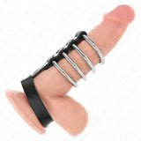 KINK - 4 METALL PENISRINGE 3,8 CM VERBUNDEN MIT LEDERBAND 22 X 1,5 CM UND DRUCKVERSCHLUSS - Vanelion Paradise