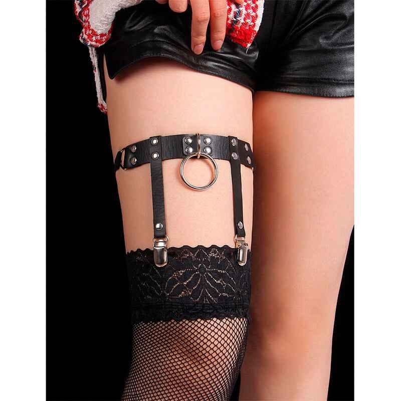 SUBBLIME - 953744 VERSTELLBARES PUNK-STRUMPFHOSE AUS LEDER SCHWARZ EINE GRÖSSE - Vanelion Paradise