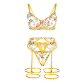 SUBBLIME - 954352 BH + STRING + STRUMPFGÜRTEL BLUMENDESIGN GELB L/XL - Vanelion Paradise