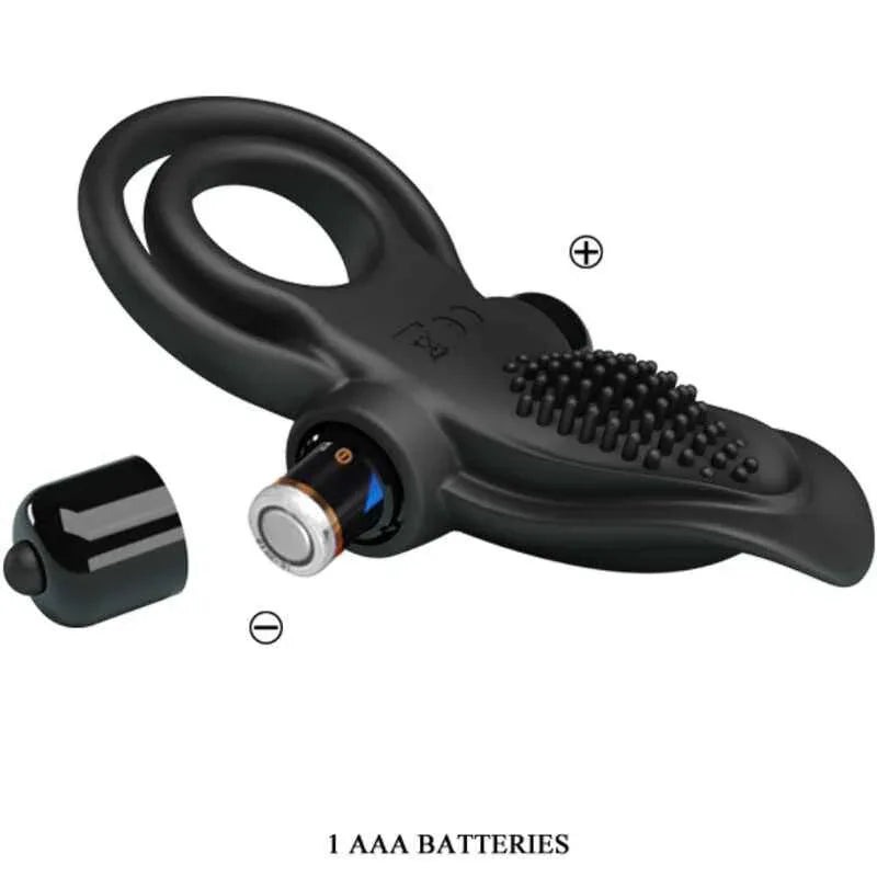 PRETTY LOVE - DOPPELTER VIBRATIONSRING + KLITORISSTIMULATOR 10 VIBRATIONEN SCHWARZ - Vanelion Paradise