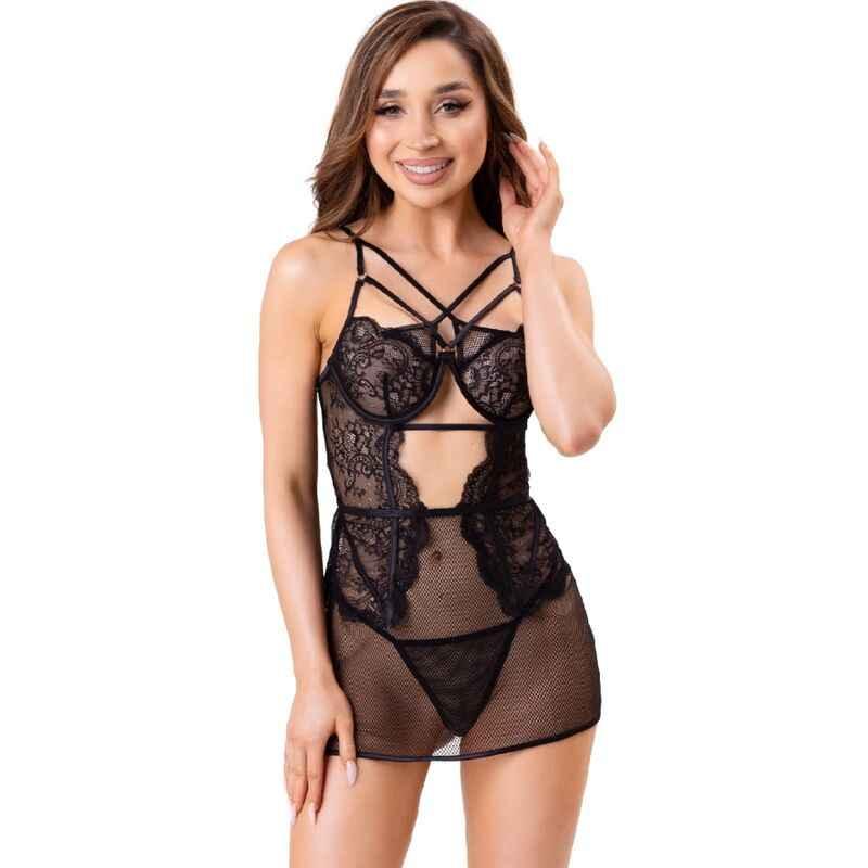 LIVCO CORSETTI FASHION - CIELO LC 20211 CHEMISE + THONG SCHWARZ S/M - Vanelion Paradise
