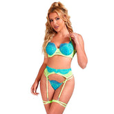SUBBLIME - 955311 BH-SET MIT SPITZE UND STRUMPFBAND GRÜN UND BLAU S/M - Vanelion Paradise