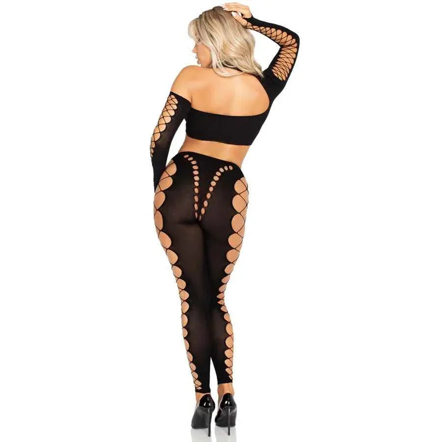 LEG AVENUE - CROP TOP UND LEGGINGS CUT-OUT NAHTLOS SCHWARZ - Vanelion Paradise
