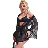 SUBBLIME - TRANSPARENTER STOFFMANTEL MIT SPITZENDETAIL SCHWARZ S/M - Vanelion Paradise