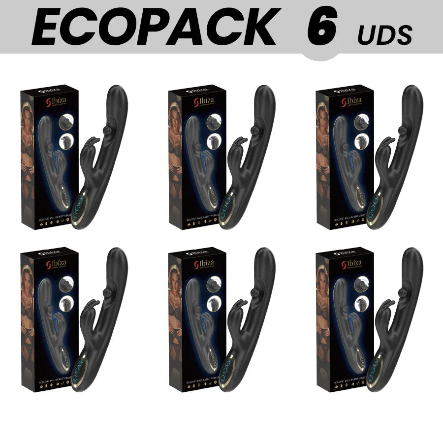 ECOPACKS 6 EINHEITEN - IBIZA LEISTUNGSSTARKER RABBIT-VIBRATOR MIT MASSAGE-ROLLENDER PERLE - Vanelion Paradise