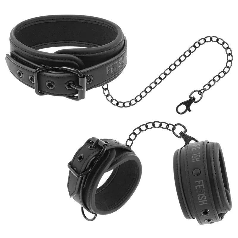 FETISH SUBMISSIVE Halsband & Handschellen – veganes Leder, Neopren, nickelfrei - Vanelion Paradise