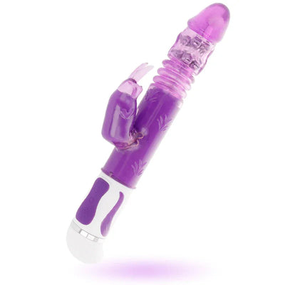 Rabbit-Vibrator mit gebogenem Schaft und äußerem Stimulationsarm