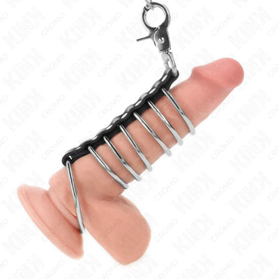 Fetisch-Penisriemen mit Metallringen, Leder und Kette