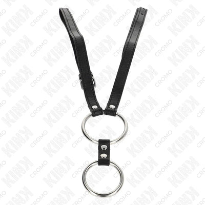 Doppelter BDSM-Penisring aus Metall mit Ledergurt