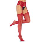 LEG AVENUE - MEDIAS DE ENCAJES CON LIGUERO BURDEOS TALLA UNICA - Vanelion Paradise