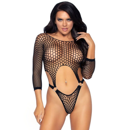 LEG AVENUE - TOP-BODYSUIT MIT TANGA-RÜCKEN, EINE GRÖSSE - SCHWARZ