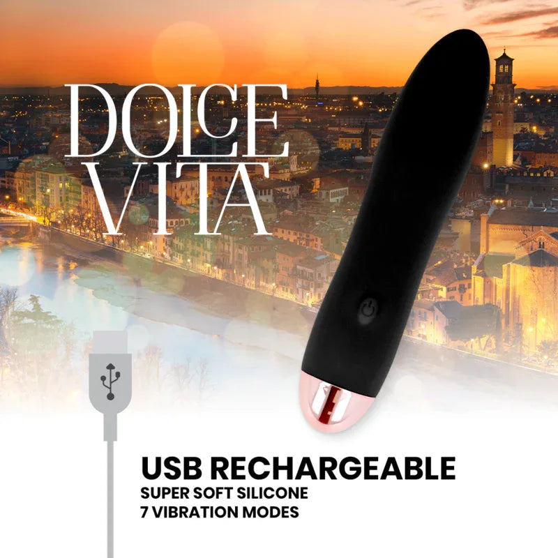 DOLCE VITA - AUFLADBARER VIBRATOR VIER SCHWARZ 7 GESCHWINDIGKEITEN - Vanelion Paradise