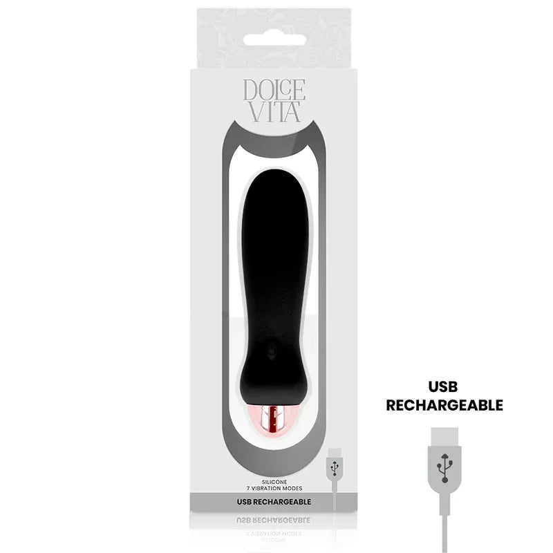 DOLCE VITA - AUFLADBARER VIBRATOR FÜNF SCHWARZ 7 GESCHWINDIGKEITEN - Vanelion Paradise