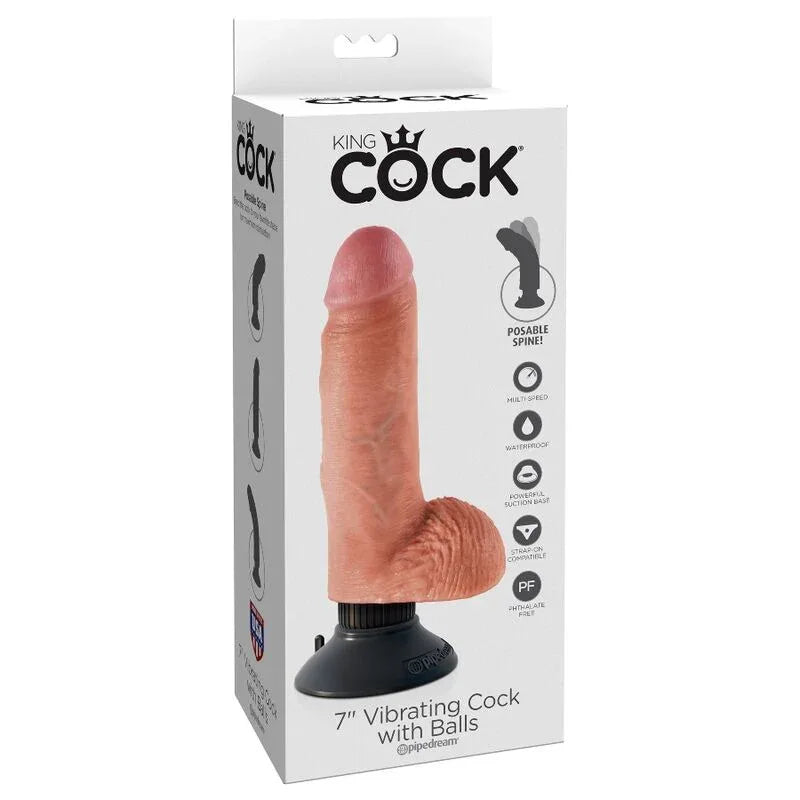 KING COCK - VIBRATORDILDO MIT HODEN 17.78 CM NATUR - Vanelion Paradise
