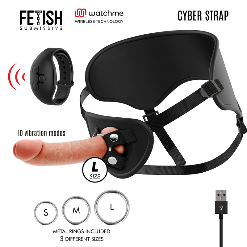 FETISH SUBMISSIVE CYBER STRAP - HARNESS MIT FERNBEDIENUNG DILDO WATCHME L-TECHNOLOGIE