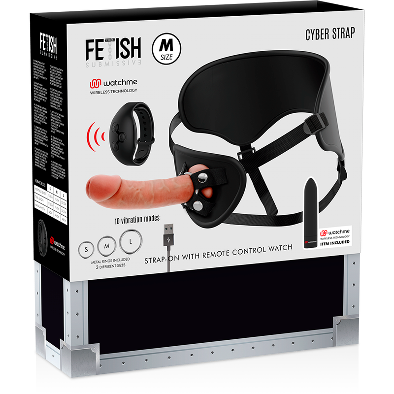 FETISH SUBMISSIVE CYBER STRAP - HARNESS MIT DILDO- UND BULLET-FERNBEDIENUNGS-WATCHME-M-TECHNOLOGIE