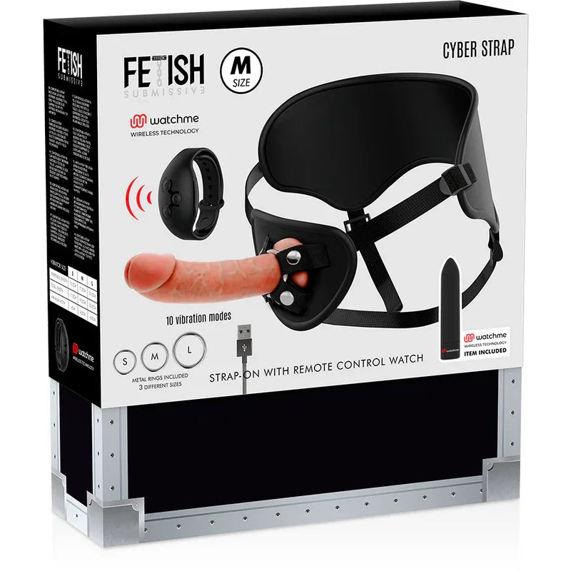 FETISH SUBMISSIVE CYBER STRAP - HARNESS MIT DILDO- UND BULLET-FERNBEDIENUNGS-WATCHME-M-TECHNOLOGIE - Vanelion Paradise