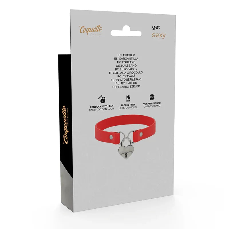 COQUETTE CHIC DESIRE - ROTE HALSKETTE AUS VEGANEM LEDER MIT HERZ-ACCESSOIRE MIT SCHLÜSSEL - Vanelion Paradise