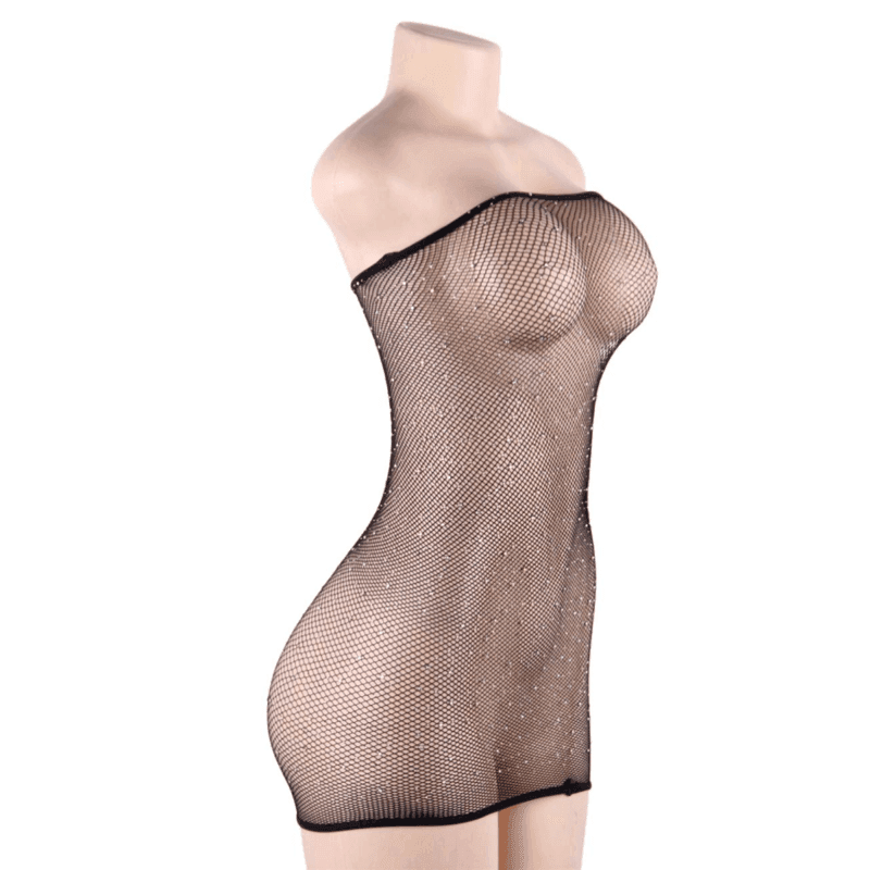 QUEEN LINGERIE - NETZKÖRPERKLEID MIT DIAMANTEN S/L - Vanelion Paradise