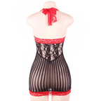 QUEEN LINGERIE - SCHWARZES UND ROTES GEHKELTES CHEMISE S/L - Vanelion Paradise