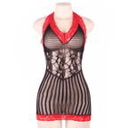 QUEEN LINGERIE - SCHWARZES UND ROTES GEHKELTES CHEMISE S/L - Vanelion Paradise