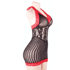QUEEN LINGERIE - SCHWARZES UND ROTES GEHKELTES CHEMISE S/L - Vanelion Paradise