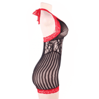 QUEEN LINGERIE - SCHWARZES UND ROTES GEHKELTES CHEMISE S/L - Vanelion Paradise