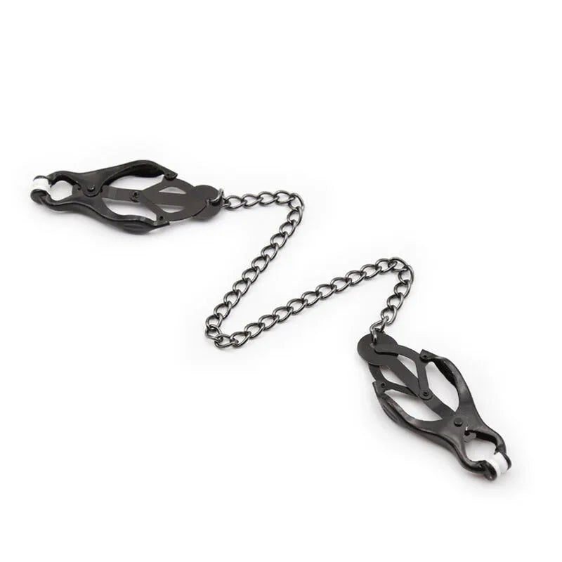 Japanische Nippelklemmen mit schwarzer Kette – nickelfrei | OHMAMA - Vanelion Paradise