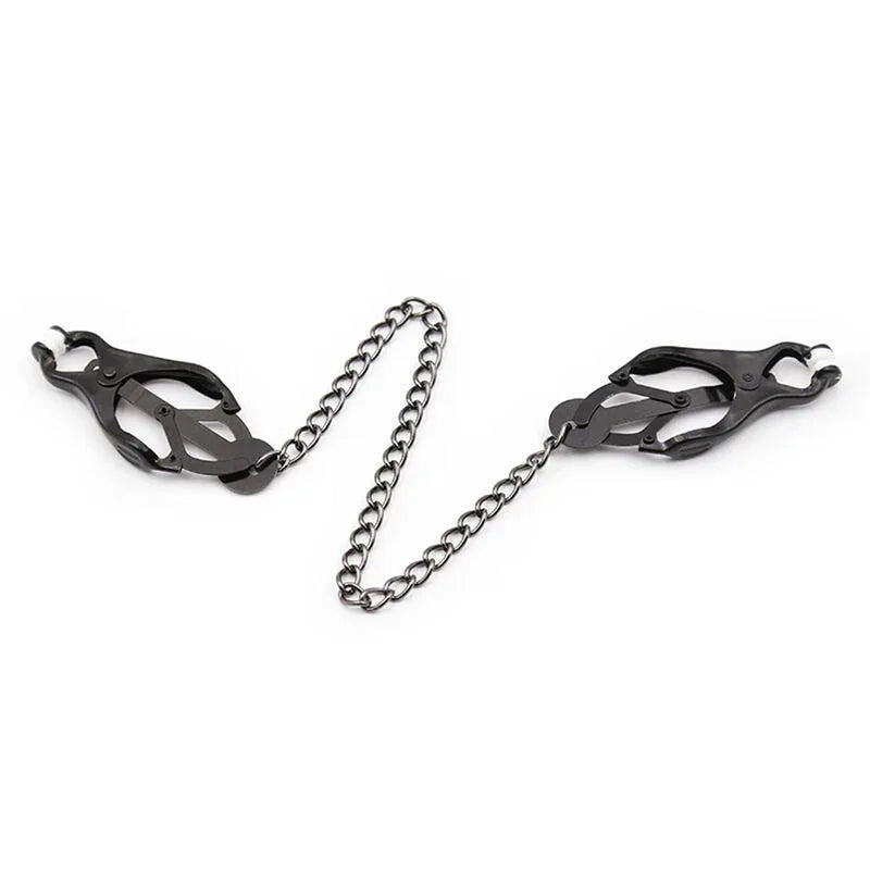 Japanische Nippelklemmen mit schwarzer Kette – nickelfrei | OHMAMA - Vanelion Paradise