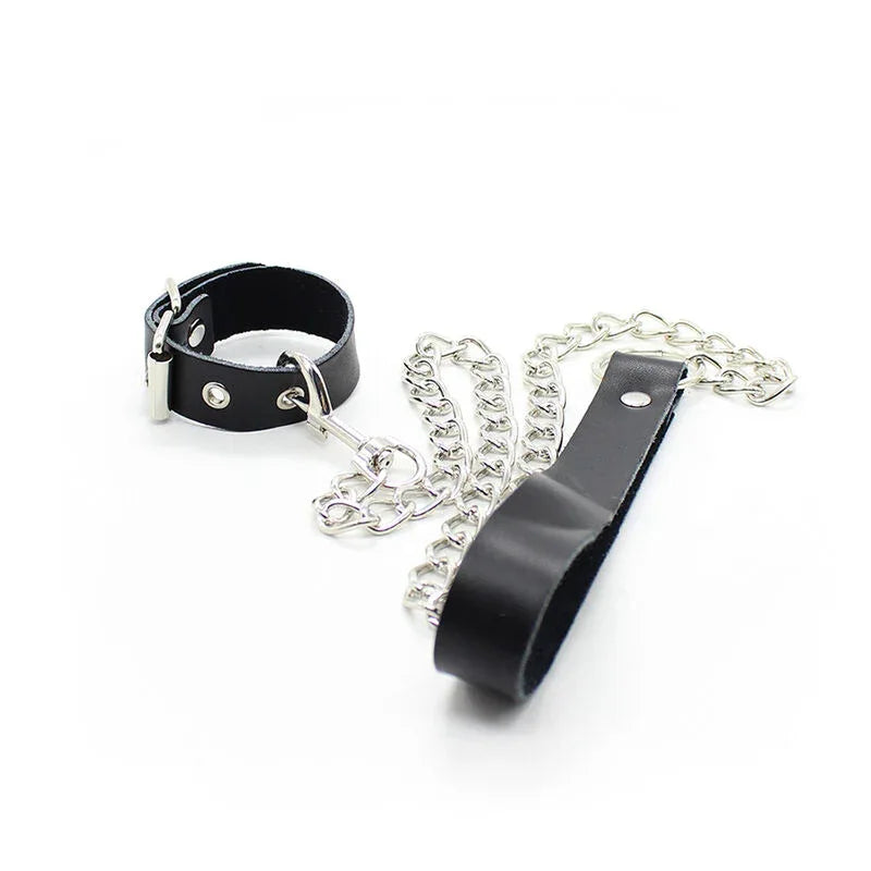 OHMAMA FETISH - PENIS-HALSKETTE UND LEDERARMBAND MIT METALLKETTE - Vanelion Paradise