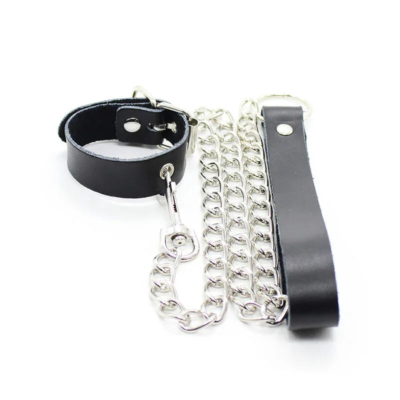 OHMAMA FETISH - PENIS-HALSKETTE UND LEDERARMBAND MIT METALLKETTE - Vanelion Paradise