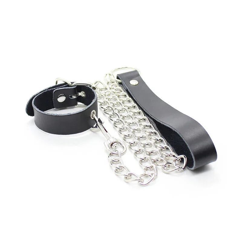 OHMAMA FETISH - PENIS-HALSKETTE UND LEDERARMBAND MIT METALLKETTE - Vanelion Paradise