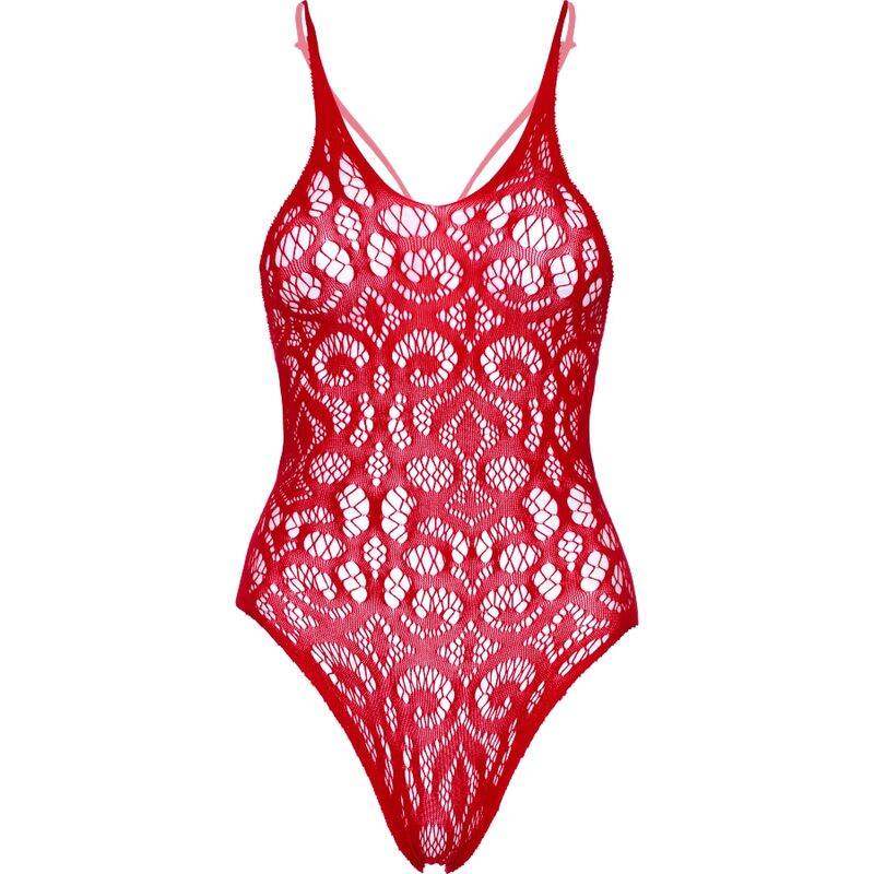 LEG AVENUE - SEAMLESS SCROLL LACE TEDDY - ROT - Vanelion Paradise