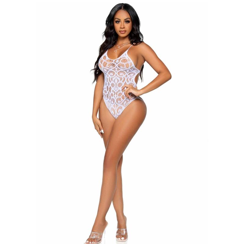 LEG AVENUE - SEAMLESS SCROLL LACE TEDDY - WEISS