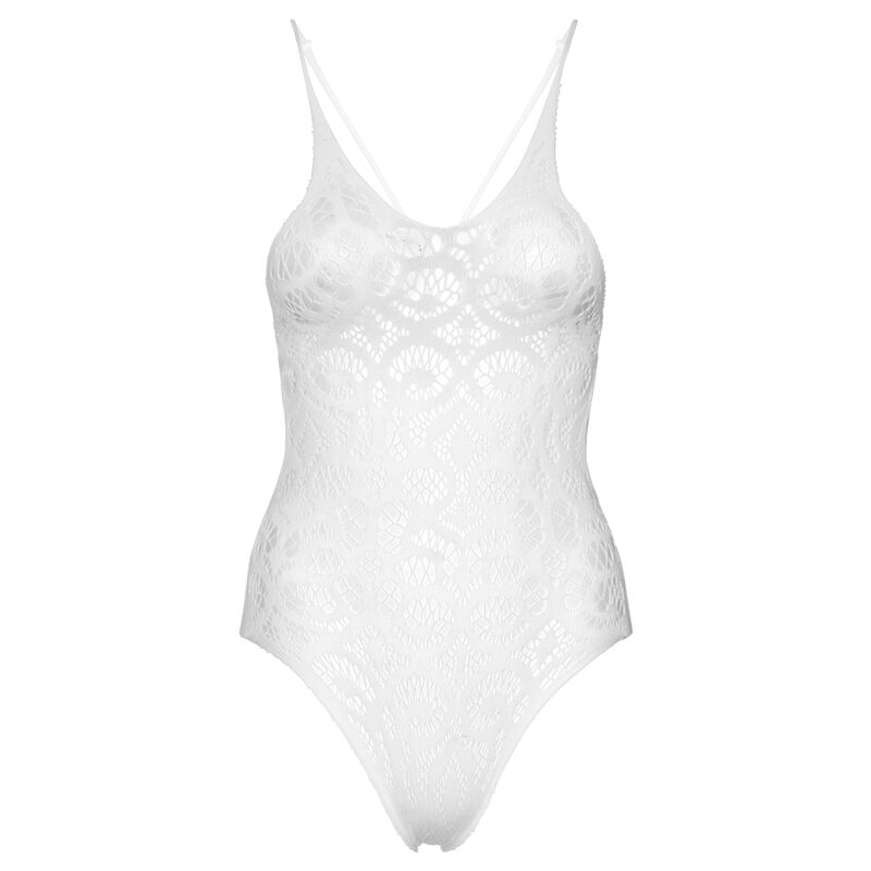 LEG AVENUE - SEAMLESS SCROLL LACE TEDDY - WEISS