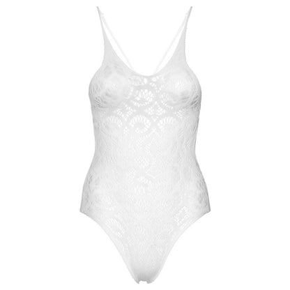 LEG AVENUE - SEAMLESS SCROLL LACE TEDDY - WEISS