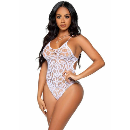 LEG AVENUE - SEAMLESS SCROLL LACE TEDDY - WEISS