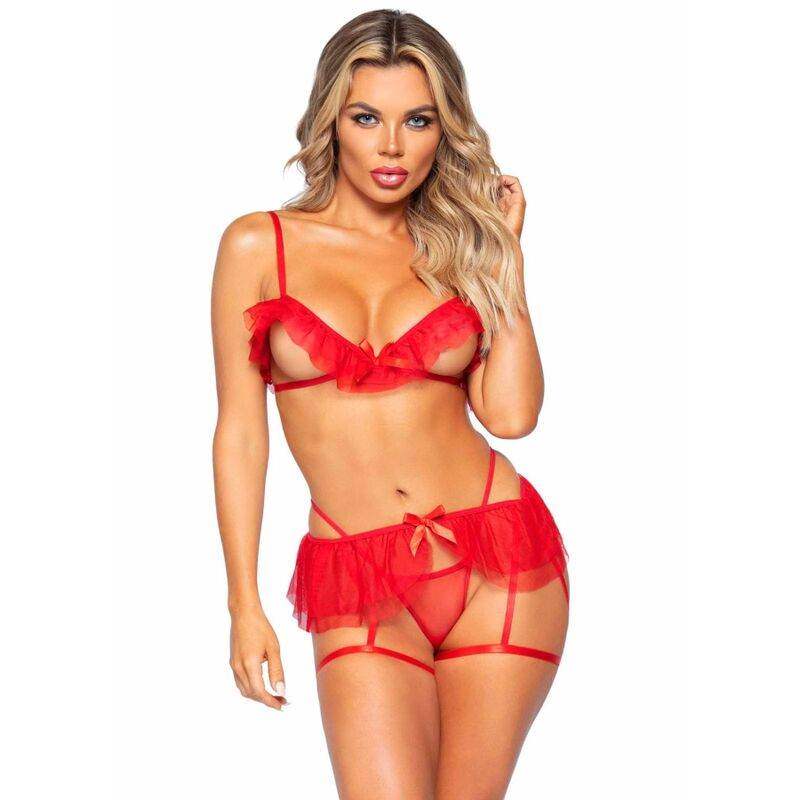 LEG AVENUE - DREITEILIGES SET AUS BH, G-STRING UND STRUMPFGÜRTEL - Vanelion Paradise